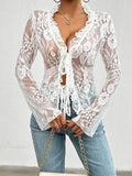Lace See-Through Long Sleeve Blouse