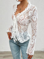 Lace See-Through Long Sleeve Blouse