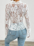 Lace See-Through Long Sleeve Blouse