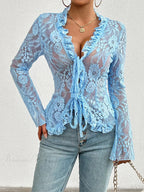 Lace See-Through Long Sleeve Blouse