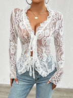 Lace See-Through Long Sleeve Blouse