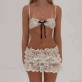 Lace Sheer Spaghetti Strap Camis Mini Skirt Two Pieces Set