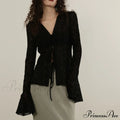 Lace Shirts Long Arm Slim Harajuku Transparent Blouse Korean Women Black Goth Aesthetic