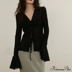 Lace Shirts Long Arm Slim Harajuku Transparent Blouse Korean Women Black Goth Aesthetic