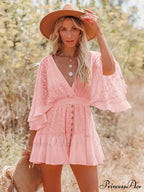 Lace Short Mini Summer Dress With Bat Sleeve