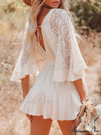 Lace Short Mini Summer Dress With Bat Sleeve