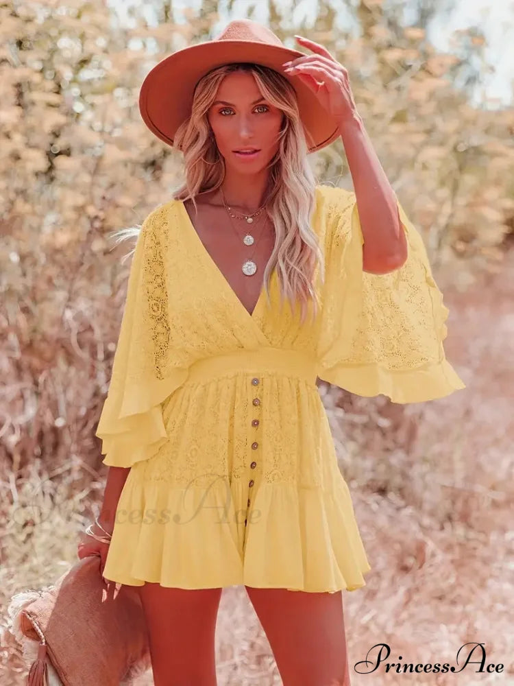 Lace Short Mini Summer Dress With Bat Sleeve