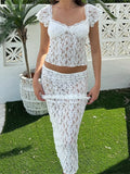 Lace Short Sleeve V-Neck T-Shirt And Long Skirt Set
