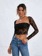 Lace Shrug Two-Piece Floral Sheer Mesh Crop Outfit