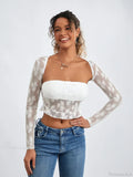 Lace Shrug Two-Piece Floral Sheer Mesh Crop Outfit