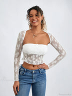 Lace Shrug Two-Piece Floral Sheer Mesh Crop Outfit