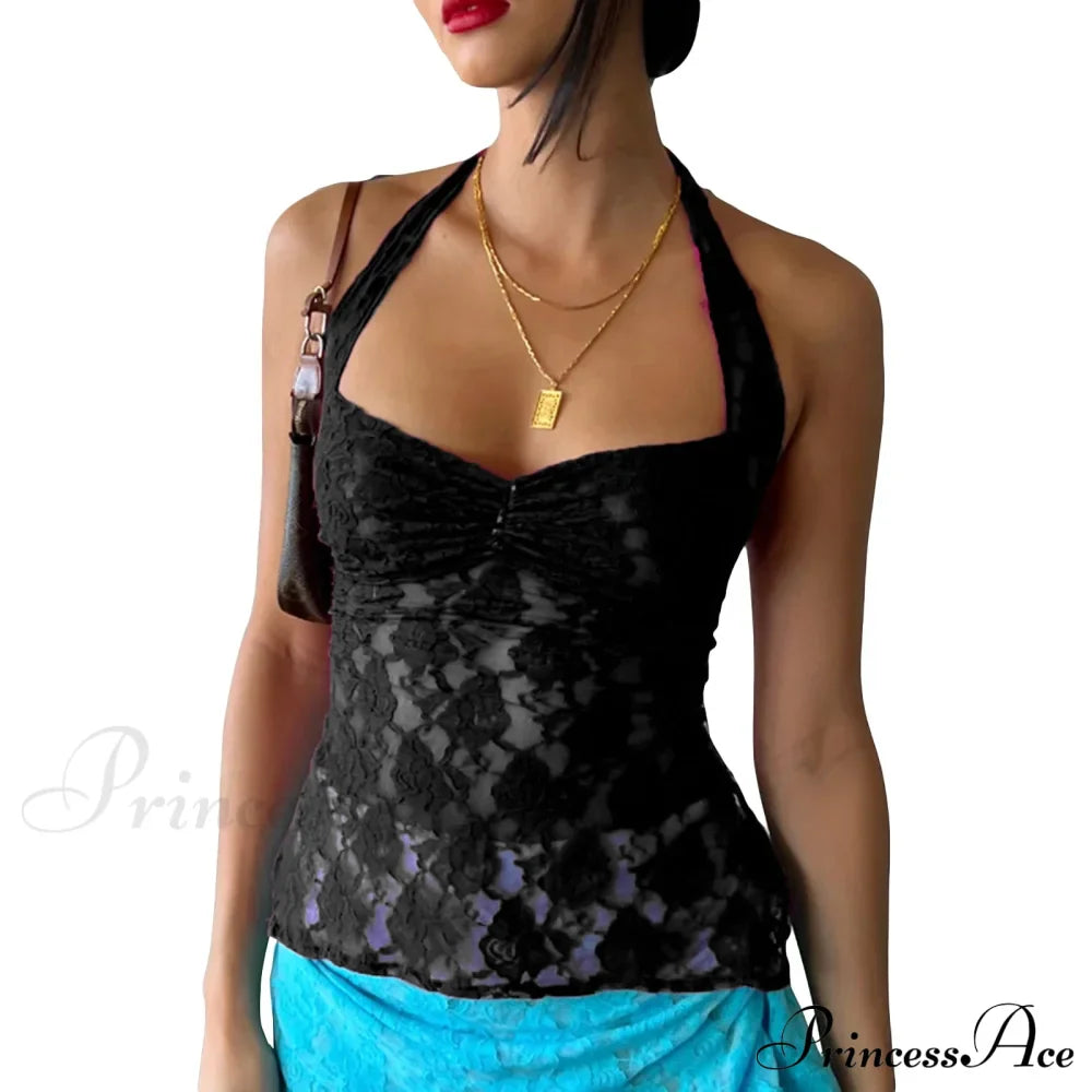 Lace Solid Basic Casual Slim Fit Summer Stylish Elegant Crop Top