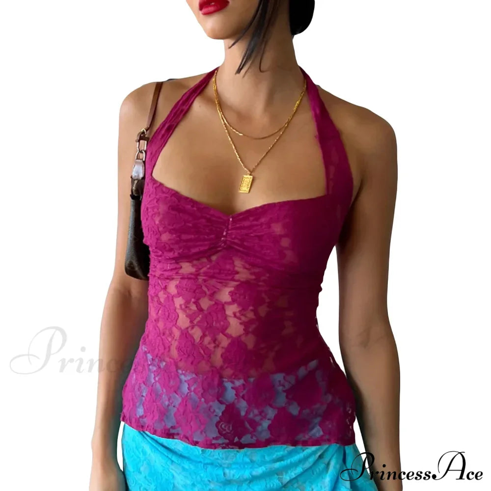 Lace Solid Basic Casual Slim Fit Summer Stylish Elegant Crop Top