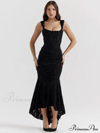 Lace Textured Strap Charming Wrap Midi Dress