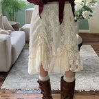 Lace Transparent Vintage Drawstring Bandage Skirt