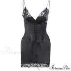 Lace Up Front Cami Dress With Contrast