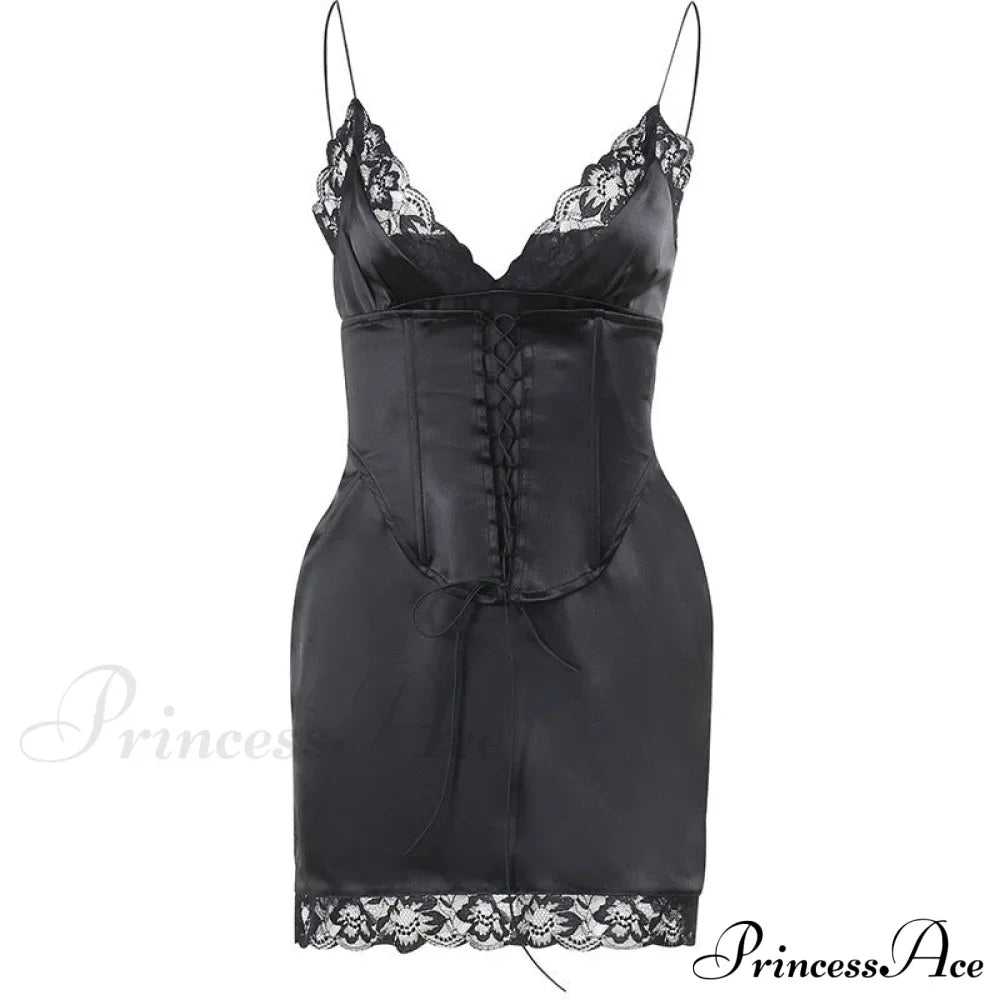 Lace Up Front Cami Dress With Contrast