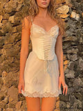 Lace Up Front Cami Dress With Contrast