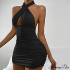 Lace Up Halterneck Strapless Backless Sleeveless Night Club Short Outfit Hollow Out Dress