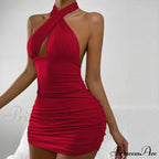 Lace Up Halterneck Strapless Backless Sleeveless Night Club Short Outfit Hollow Out Dress
