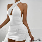 Lace Up Halterneck Strapless Backless Sleeveless Night Club Short Outfit Hollow Out Dress