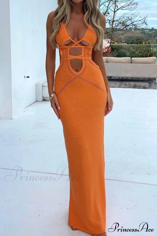 Lace Up Hollow Out Knitted Dress