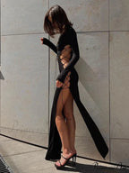 Lace Up Slit Maxi Dress