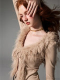 Lace Up Plush V-Neck Cardigan
