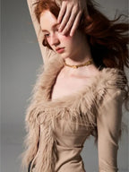 Lace Up Plush V-Neck Cardigan