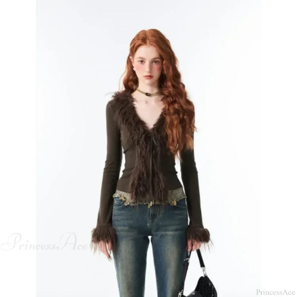 Lace Up Plush V-Neck Cardigan