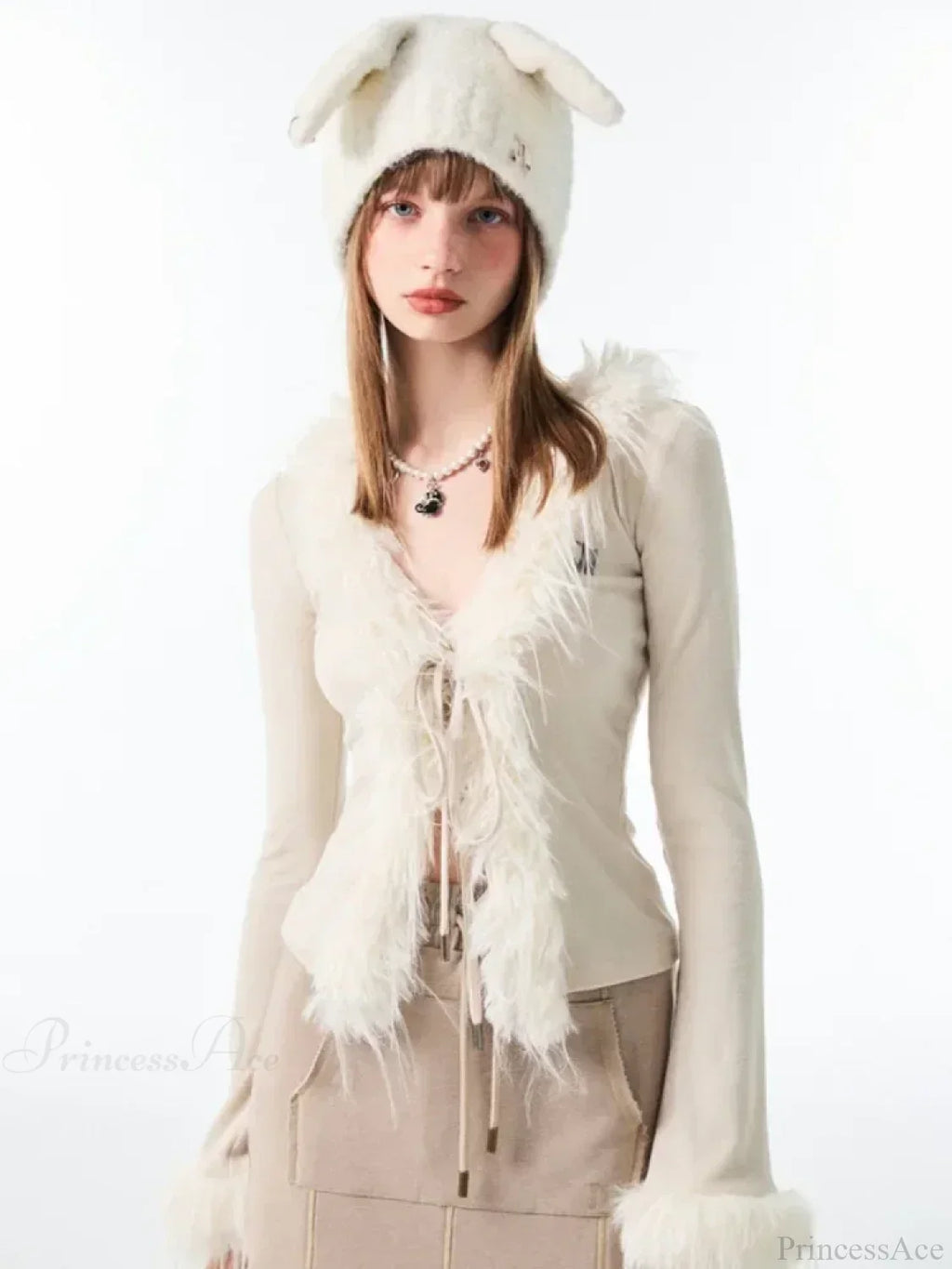 Lace Up Plush V-Neck Cardigan