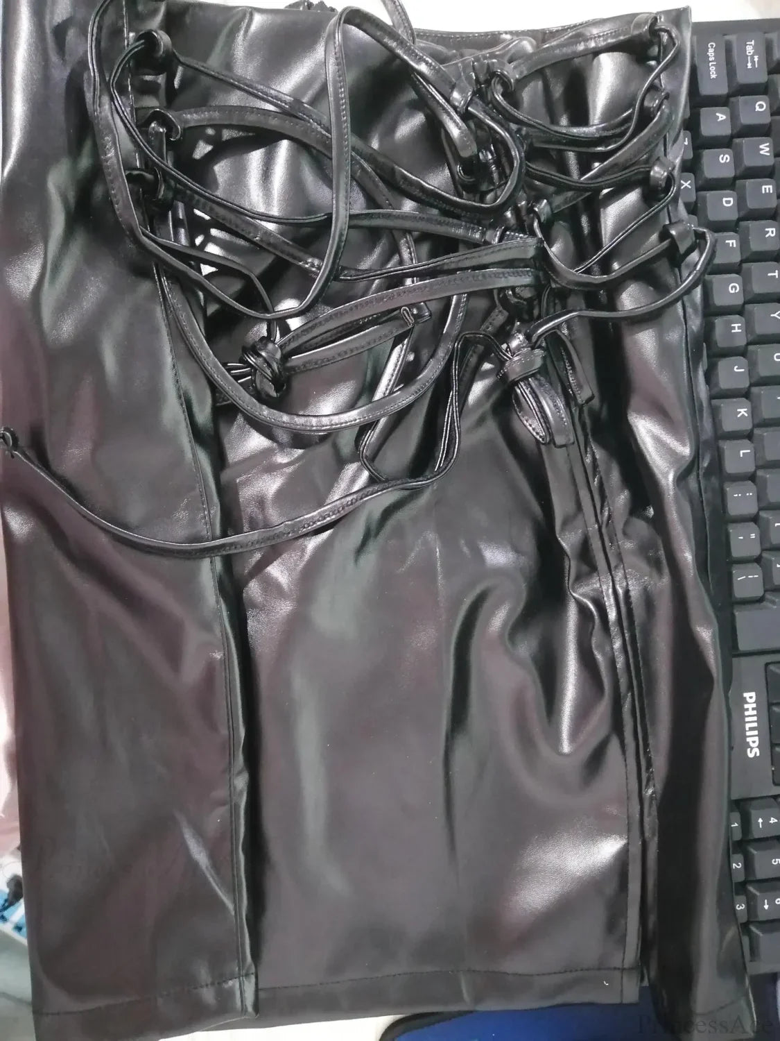 Lace-Up Pu Leather Mini Skirt