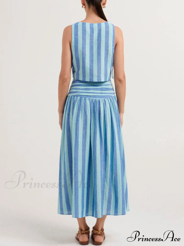 Lace-Up Tank And Ruched Graceful Waist Midi Skirt Set
