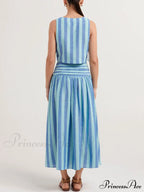 Lace-Up Tank And Ruched Graceful Waist Midi Skirt Set