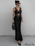 Lace V Neck Evening Maxi Dress