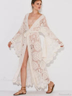 Lace V-Neck Flare Sleeve Beach Cover Up