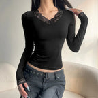 Lace V-Neck Knit Top