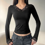 Lace V-Neck Knit Top