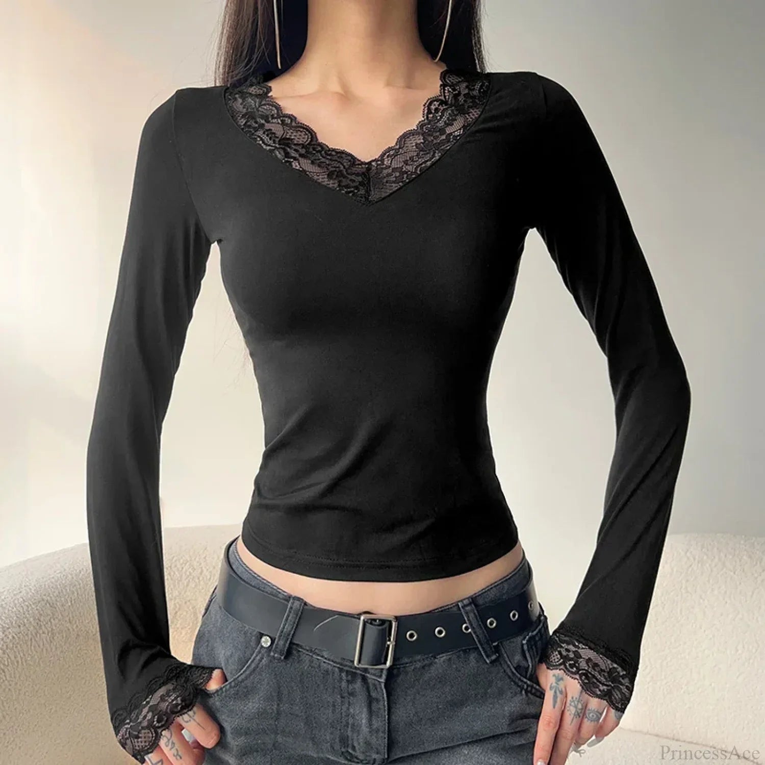 Lace V-Neck Knit Top