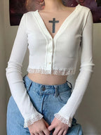 Lace V-Neck Knit Top
