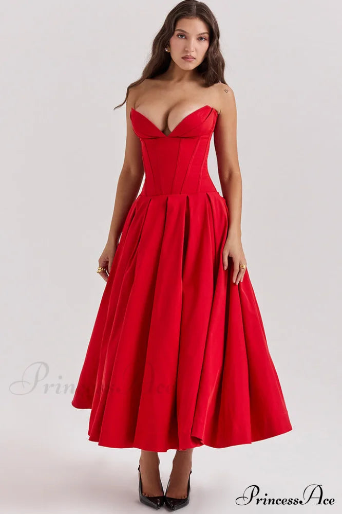 Lady Black Stylish Strapless Midi Dress