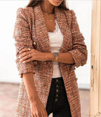 Lady Elegant Double-Breasted Check Slim Long-Sleeved Blazer