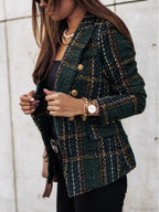 Lady Elegant Double-Breasted Check Slim Long-Sleeved Blazer