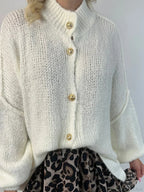 Lantern Sleeve Stand Collar Cardigan