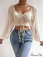 Lantern Sleeve V-Neck Blouses