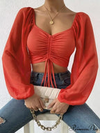 Lantern Sleeve V-Neck Blouses