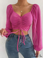 Lantern Sleeve V-Neck Blouses