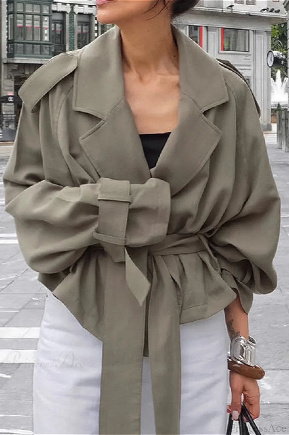 Lazy Casual Wide Collar Tie Waist Trench Coat