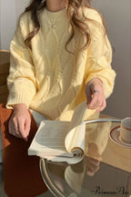 Lazy Style Candy-Colored Cable-Knit Sweater