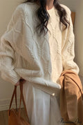 Lazy Style Candy-Colored Cable-Knit Sweater